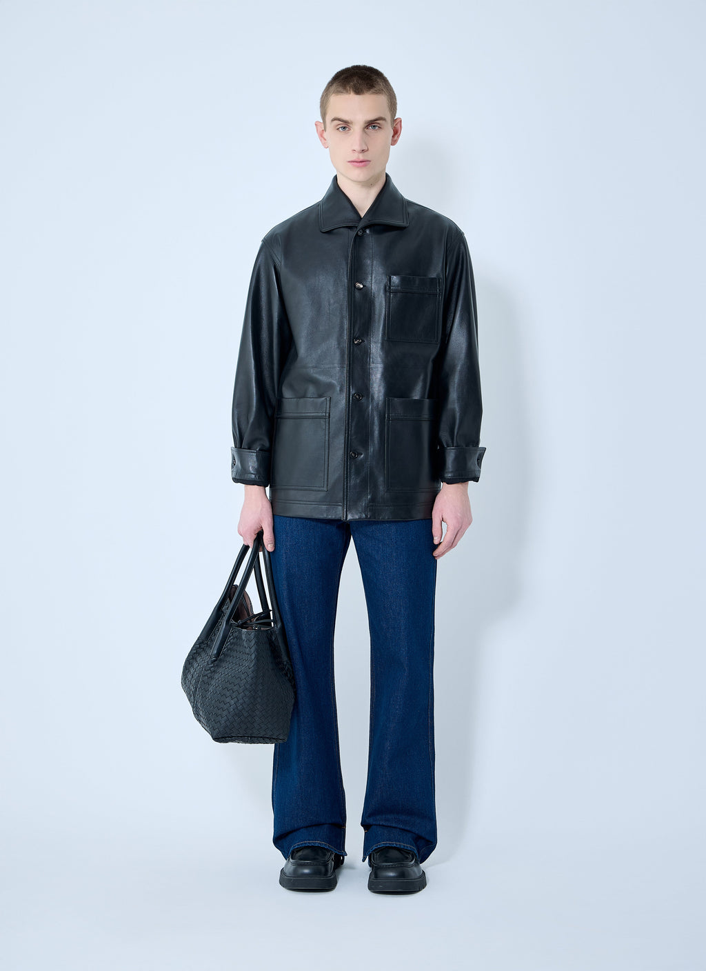 Bottega Veneta Men Leather Pyjama Shirt
