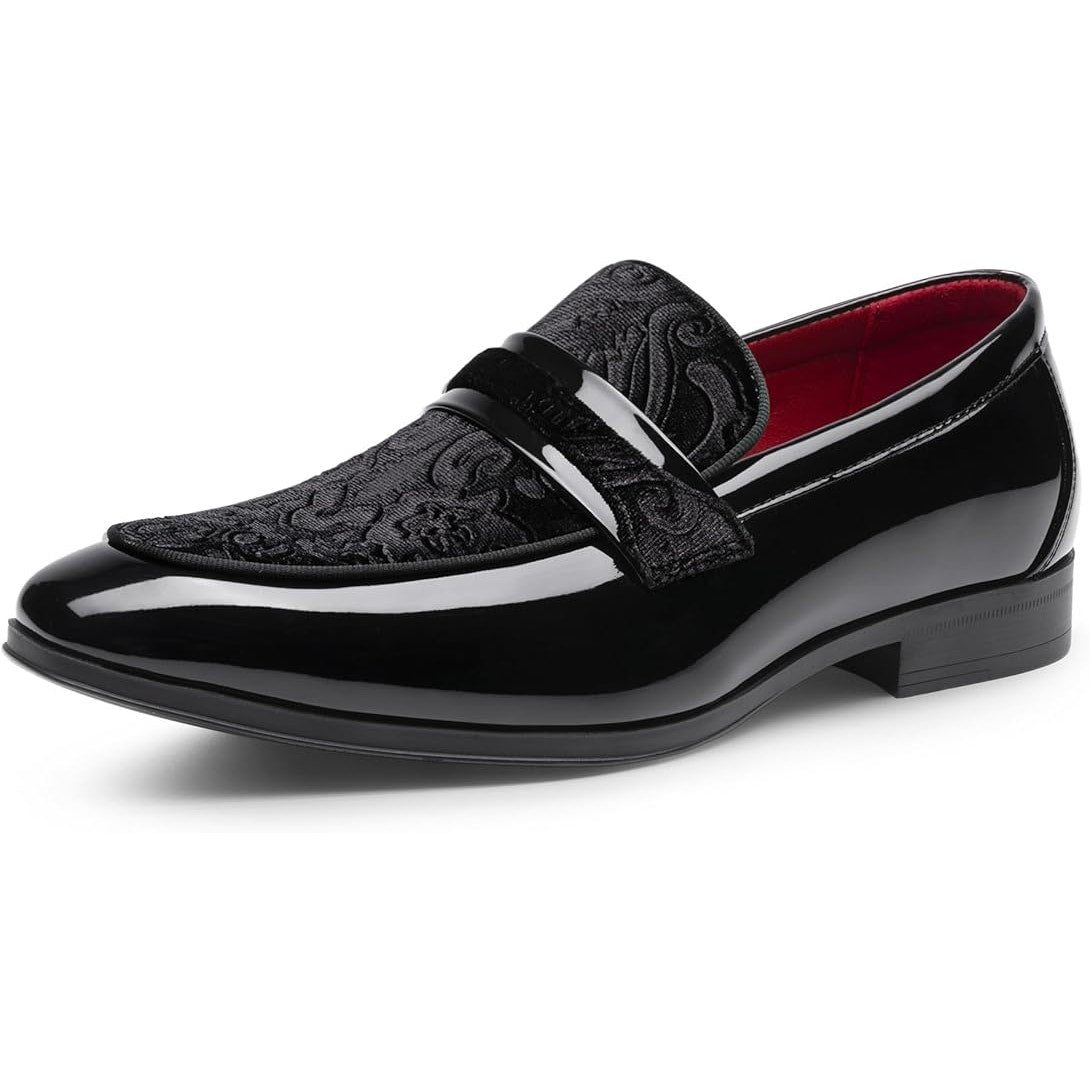 Bruno Marc Mens Size 11 Black Velvet Tuxedo Patent Classic Slip-on Dress Shoes