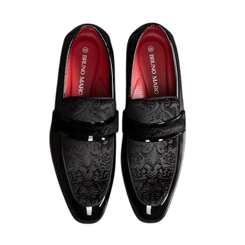 Bruno Marc Mens Size 11 Black Velvet Tuxedo Patent Classic Slip-on Dress Shoes